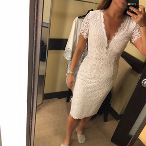 Aqua White/Nude Lace Short Sleeve Midi Dress